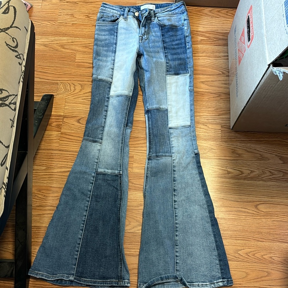 Patchwork flare jeans